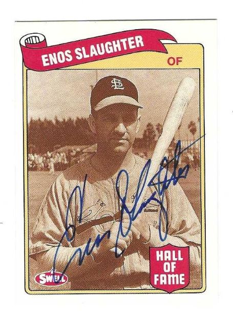 Autographed  ENOS SLAUGHTER St. Louis Cardinals 1989 Swell Baseball Greats Card