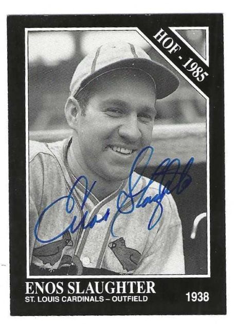 Autographed  ENOS SLAUGHTER St. Louis Cardinals 1991 Conlan Collection Card
