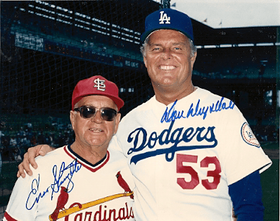 Autographed HOF DON DRYSDALE & ENOS SLAUGHTER LA DODGERS & ST. LOUIS CARDINALS  photo