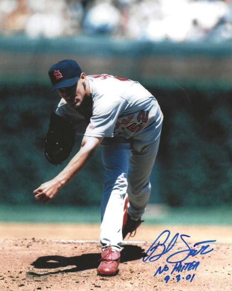 AUTOGRAPHED BUD SMITH "No Hitter 9/3/01" 8x10 St. Louis Cardinals photo