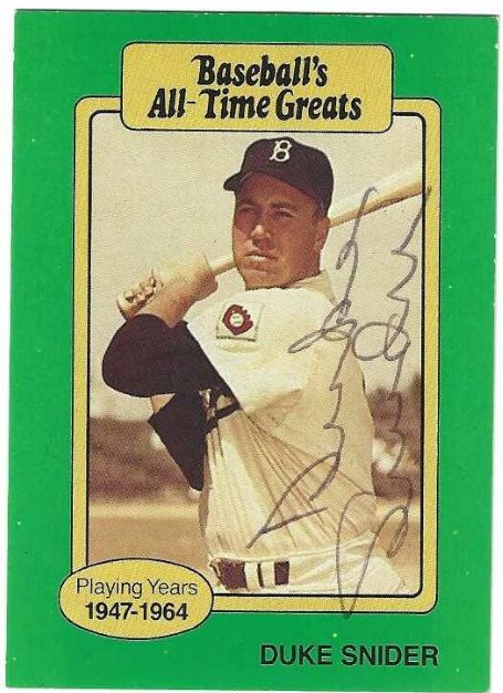 Autographed  DUKE SNIDER Brooklyn Dodgers 1987 Hygrade Baseball's All Time Greats Card