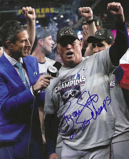AUTOGRAPHED BRIAN SNITKER "21 WS Champs" 8X10 Atlanta Braves photo