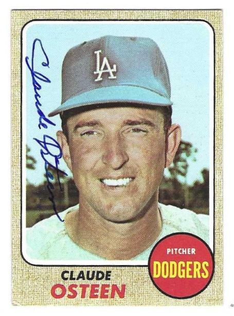 Autographed CLAUDE OSTEEN Los Angeles Dodgers 1968 Topps Card