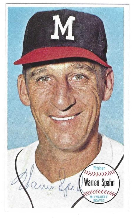 Autographed WARREN SPAHN Milwaukee Braves 1964 Topps Giant Card