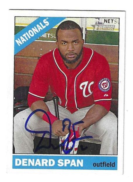 Autographed DENARD SPAN Washington Nationals 2015 Topps Heritage Card #328