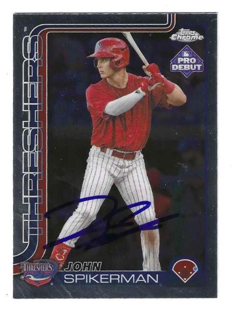 Autographed JOHN SPIKERMAN Clearwater Threshers 2025 Topps Chrome Pro Debut Card