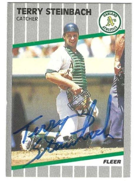 Autographed TERRY STEINBACH Oakland A's 1989 Fleer Card