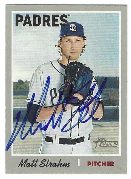 Autographed MATT STRAHM San Diego Padres 2019 Topps Heritage Card
