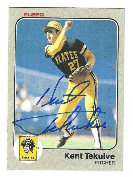 Autographed  KENT TEKULVE Pittsburgh Pirates 1983 FLEER Card