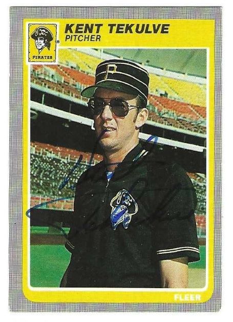 Autographed KENT TEKULVE Pittsburgh Pirates 1985 Fleer Card