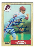 Autographed KENT TEKULVE Philadelphia Phillies 1987 Topps Card