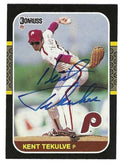 Autographed KENT TEKULVE Philadelphia Phillies 1987 Donruss Card
