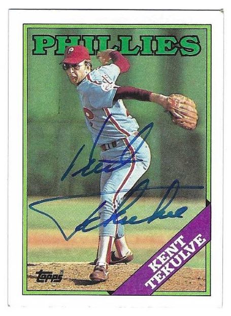 Autographed KENT TEKULVE Philadelphia Phillies 1988 Topps Card