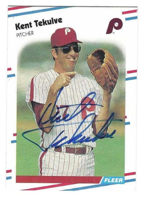 Autographed KENT TEKULVE Philadelphia Phillies 1988 Fleer Card