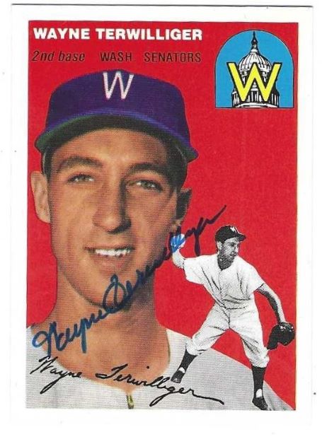 Autographed  WAYNE TERWILLIGER Washington Senators 1954 Topps Archive card