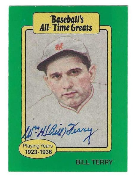 Autographed  BILL TERRY New York Giants 1987 Hygrade Baseball's All Time Greats Card