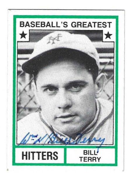 Autographed  BILL TERRY New York Giants 1982 TCMA Baseball's Greatest Hitters Card