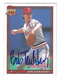 Autographed BOB TEWKSBURY St. Louis Cardinals 1991 Topps Card