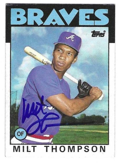 Autographed MILT THOMPSON Atlanta Braves 1986 Topps Card