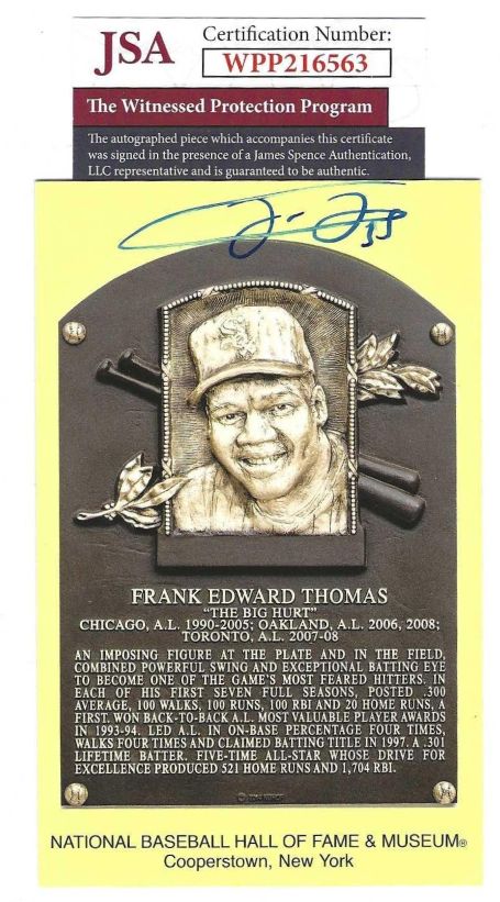Autographed Frank Thomas Hall of Fame Gold Plaque Postcard JSA