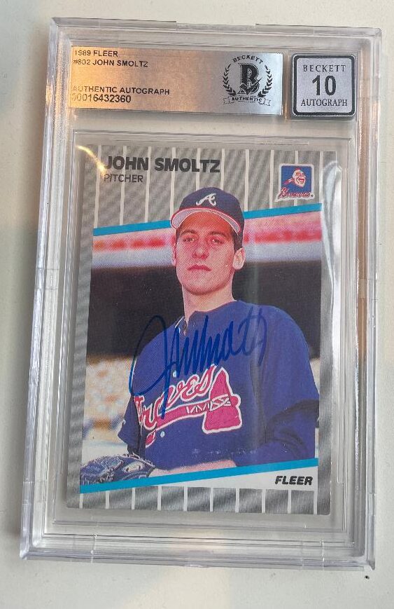 Autographed John Smoltz Atlanta Braves 1989 Fleer Card #602 Beckett Slabbed Grade 10
