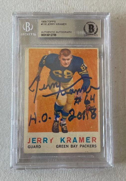 Autographed JERRY KRAMER Green Bay Packers 1959 Topps Card #116 Beckett  Slabbed