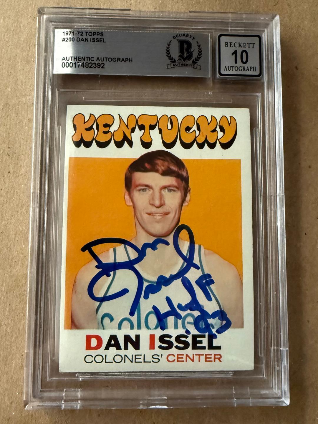 Autographed DAN ISSEL Kentucky Colonels 1971-72  Topps Card #200 BAS Beckett Slabbed Grade 10