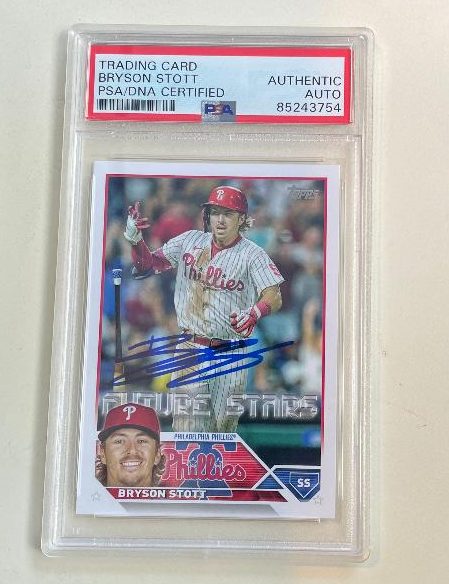 Autographed 2023 BRYSON STOTT Philadelphia Phillies Topps Update Card #295 Beckett Slabbed
