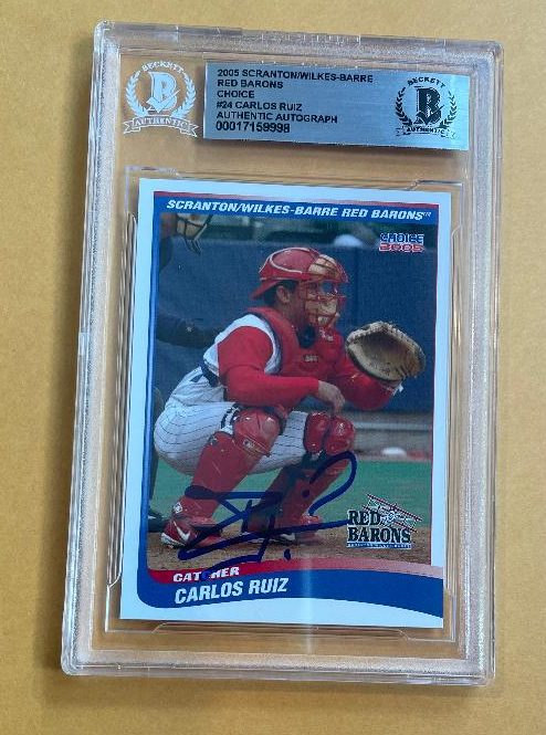 Autographed 2005 CARLOS RUIZ Scranton Wilkes-Barre Red Barons Team Set Card #24 Beckett Slabbed
