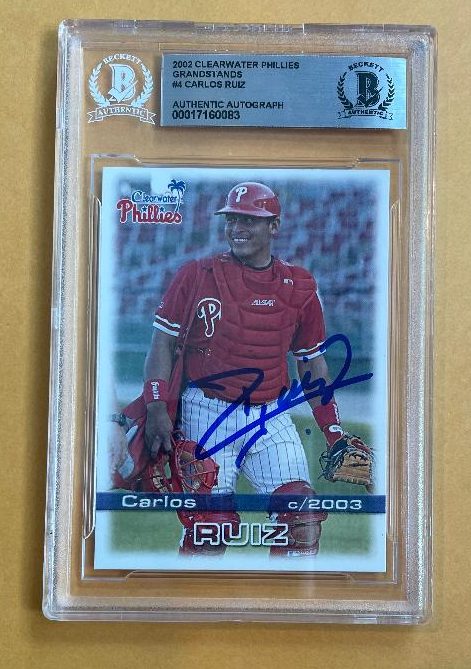 Autographed 2002 CARLOS RUIZ Clearwater Phillies Team Set Card #4 Beckett Slabbed