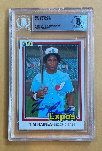Autographed 1981 TIM RAINES Montreal Expos Donruss Rookie Card #538 Beckett Slabbed