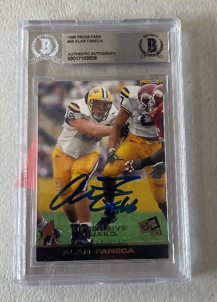 Autographed ALAN FANECA LSU Tigers 1998 Press Pass Card #45 Beckett Slabbed