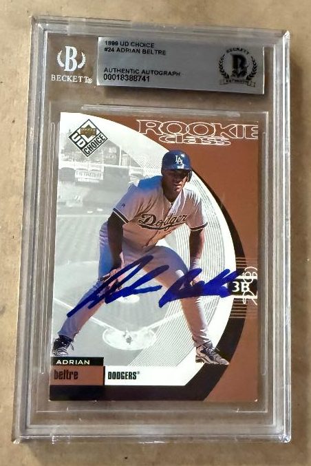 Signed ADRIAN BELTRE Los Angeles Dodgers 1999 UD Choice Card #24 Beckett Slabbed