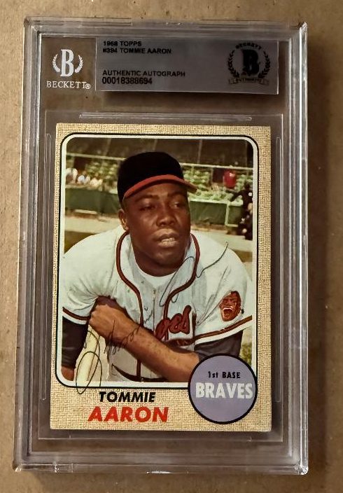 Signed TOMMIE AARON Atlanta Braves 1968 Topps Card #394 Beckett BAS