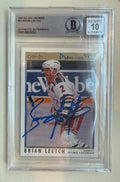 Signed Brian Leetch New York Rangers 1991-92 OPC Premier card #57 Beckett Slabbed 10
