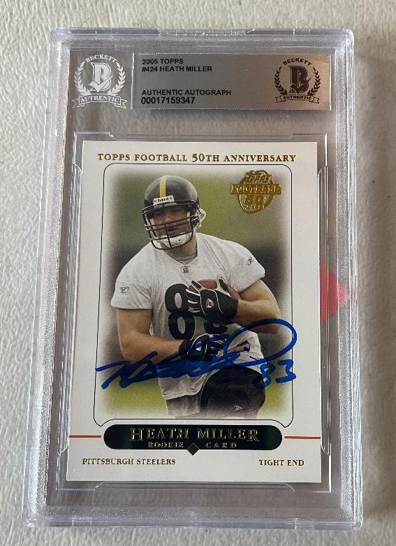 Autographed HEATH MILLER Pittsburgh Steelers 2005 Topps Card #424 Beckett  Slabbed