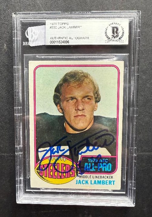 Autographed 1976 Topps Jack Lambert Steelers Rookie  Card #220 Beckett  Slabbed