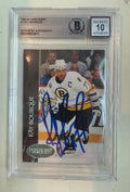 Signed Ray Bourque Boston Bruins 1992-93 Parkhurst card #1 Beckett Slabbed BAS 10