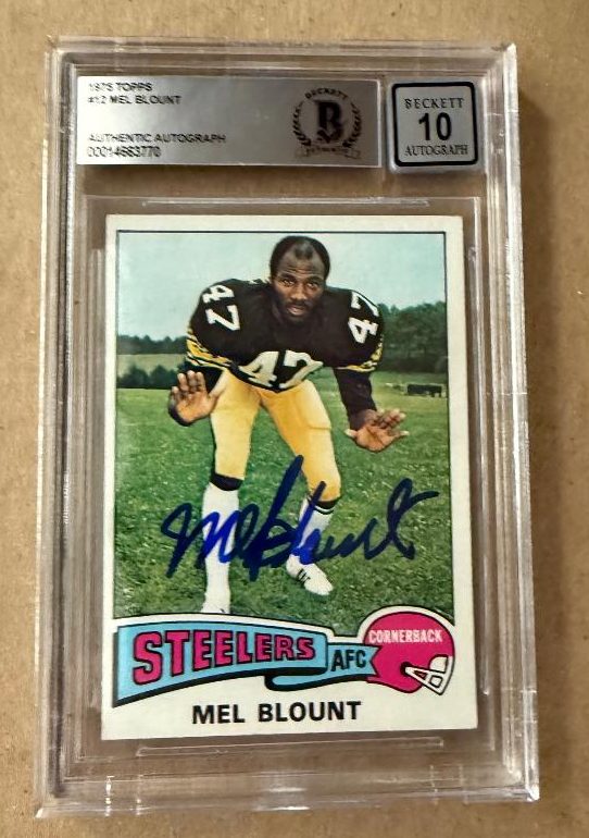 Autographed 1975 Topps Mel Blount Pittsburgh Steelers Rookie card #12 Beckett Slabbed Grade 10