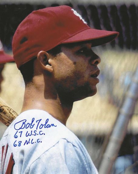 Autographed BOBBY TOLAN "67 WSC, 68 NLC" 8X10 St. Louis Cardinals Photo