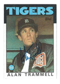 Autographed ALAN TRAMMELL Detroit Tigers 1986 Topps Card