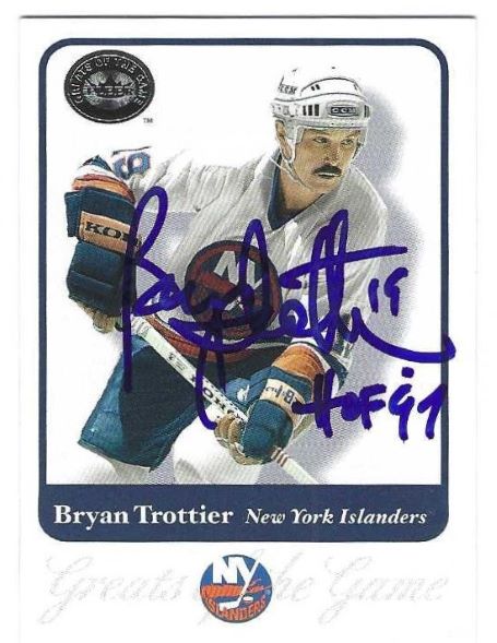 Autographed BRYAN TROTTIER New York Islanders 2001-02 Fleer Greats of the Game Card