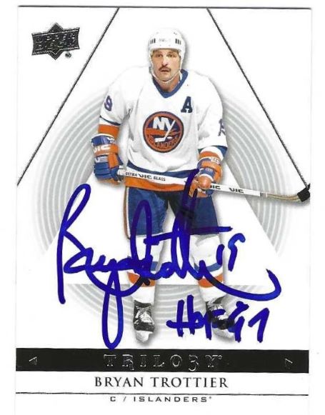 Autographed BRYAN TROTTIER "HOF 97" New York Islanders 2013-14 Upper Deck Trilogy Card
