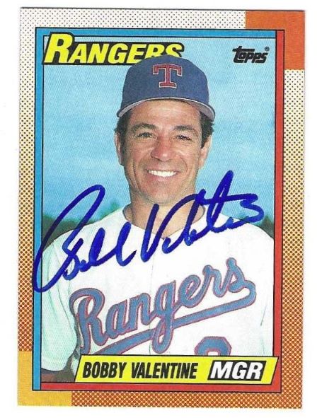 BOBBY VALENTINE Texas Rangers Autographed 1990 Topps Card