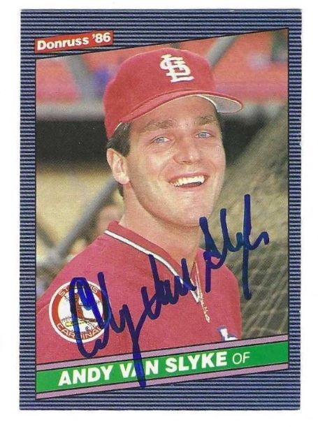 Autographed  ANDY VAN SLYKE St. Louis Cardinals 1986 Donruss Card