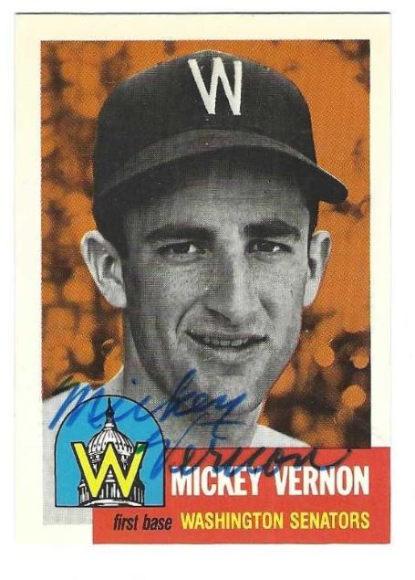 Autographed MICKEY VERNON Washington Senators 1953 Topps Archives Card