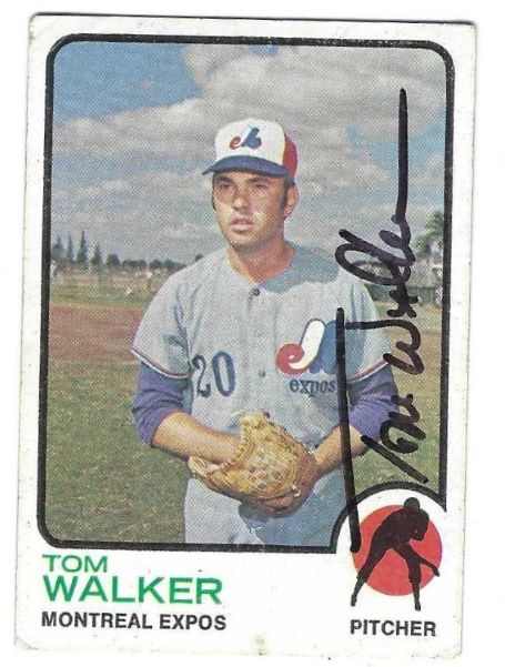 Autographed TOM WALKER 1973 TOPPS Montreal Expos card #41