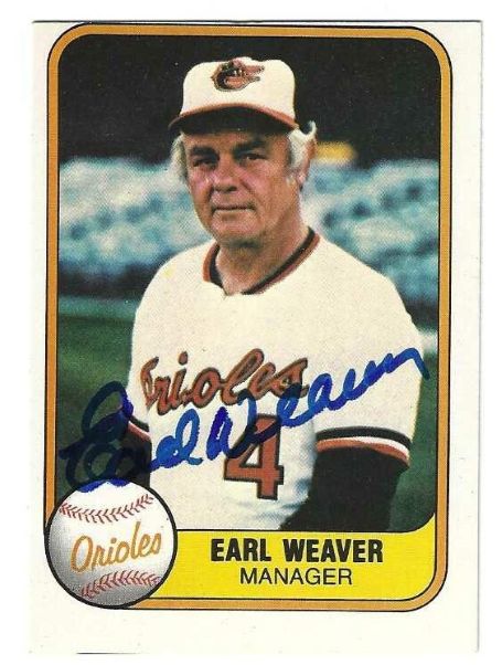Autographed EARL WEAVER Baltimore Orioles 1981 Fleer card