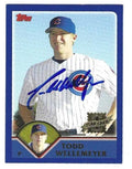 Autographed TODD WELLMEYER Chicago Cubs 2003 Topps Card