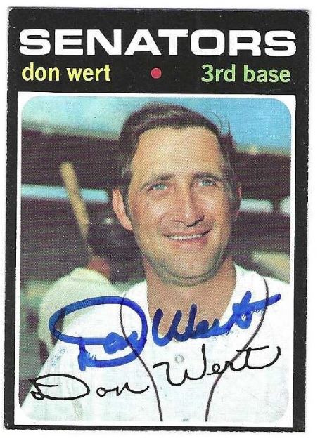 Autographed DON WERT Washington Senators 1971 Topps Card